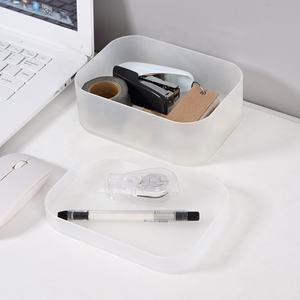 Organizador de oficina para el hogar de PP resistente al agua, caja de almacenamiento de escritorio multiusos, tapa, bolígrafo de plástico apilable rectangular, soporte para cuaderno - Product Image 3