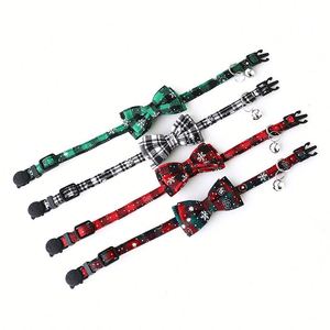 Collier de Noël à carreaux pour chat avec nœud papillon et breloque, collier réglable à dégagement rapide avec clochette pour chatons et petits chiens - Product Image 5
