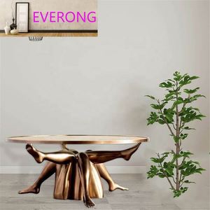 Mesa de Centro de Diseño Único Ev Factory con Tacón Grande, Estilo Nórdico, Acabado Dorado para Sala de Estar, Comedor y Hogar - Product Image 2