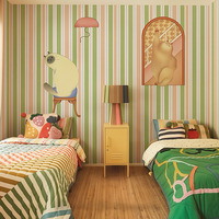 Papier peint mural floral chat mignon dessin animé aquarelle, motif botanique violet doux, pour chambre de filles et décoration de crèche