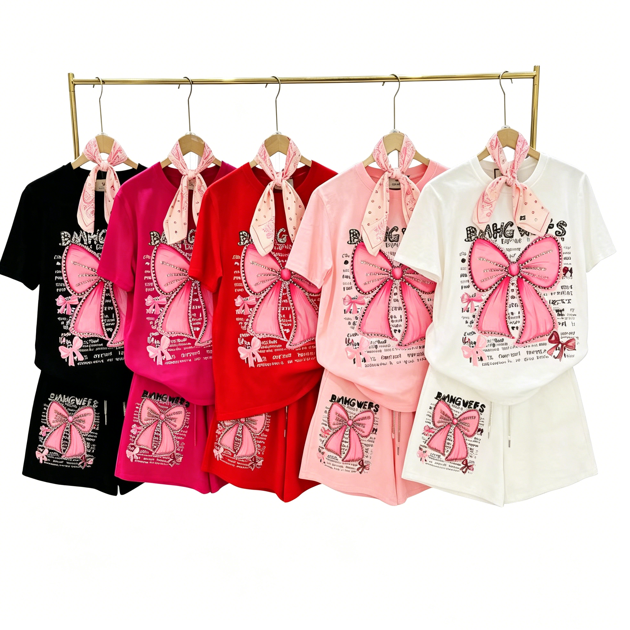 Summer Best-selling Women's Factory-direct Custom-packaged Short-sleeved T-shirts And Shorts Set, Two Pieces, Machine Washable
