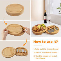 Bon marché, nouveau design de planche à fromage naturelle ronde rotative coulissante en bambou avec ensemble de couverts