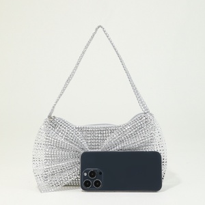 Women's Luxurious Rhinestone Embellished Open Closure Handheld Cross Body Chain <b>Small</b> Dinner Mini Mouth Tote Bag - Product Image 3