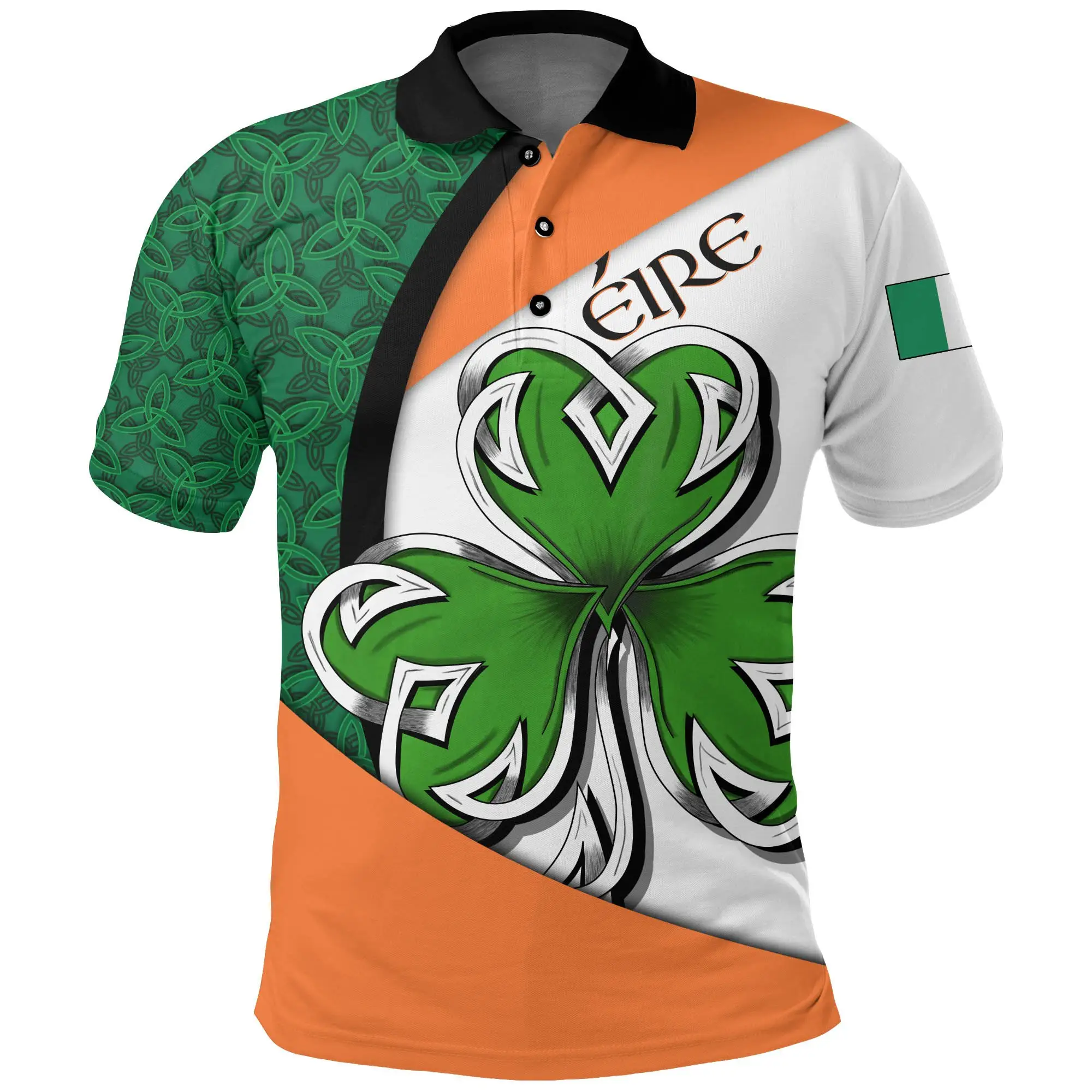 Green Ornament Irish National Emblem Logo Shirt Four Seasons Comfortable Men's Sports Polo Shirt Sublimate Print On Demand Shirt