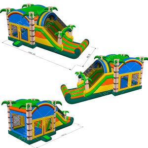 Vente flash : petit château gonflable jungle pour enfants, maison gonflable palmier, fête, saut, rebondissement et toboggan combinés, extérieur - Product Image 6