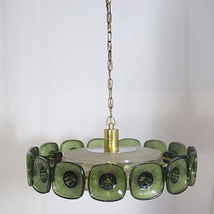 Green Glass Chandelier Round Led <b>Light</b> Gold Body 500x1650mm For Living Room Bedroom Retro Style - Product Image 1