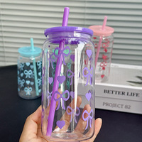 Bouteille d'eau isotherme jetable en plastique de 16 oz avec paille à succion et bouchon Mason, résistante aux chutes