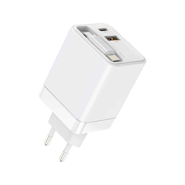 65W GaN Multi Port Retractable USB-C Phone Charger Smart Foldable Wall Plug Cable Compatible EU/US Socket OTP Laptop