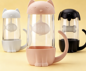 <span class=keywords><strong>Tasse</strong></span> à thé avec couvercle et poignée, <span class=keywords><strong>infuseur</strong></span> à thé en verre résistant à la chaleur avec filtre à lèvre, design de dessin animé pour une utilisation en extérieur - Product Image 1