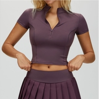 T-shirts de sport pour femmes à manches courtes respirants, col montant, demi-zip, haut de sport à compression élevée, t-shirts de sport pour la salle de sport