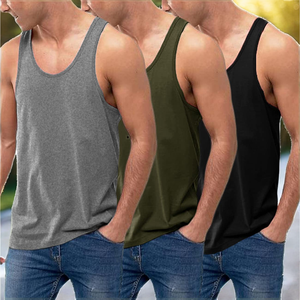 Lot de 3 débardeurs pour hommes en coton tricoté respirant, col rond, performance, décontracté, classique, uni, 80g - Product Image 2
