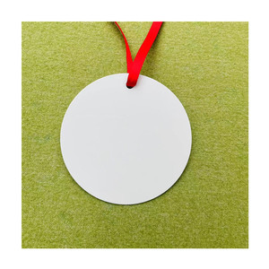批发双面圆形升华金属摆件白色铝圈圣诞摆件带红丝带 - Product Image 5