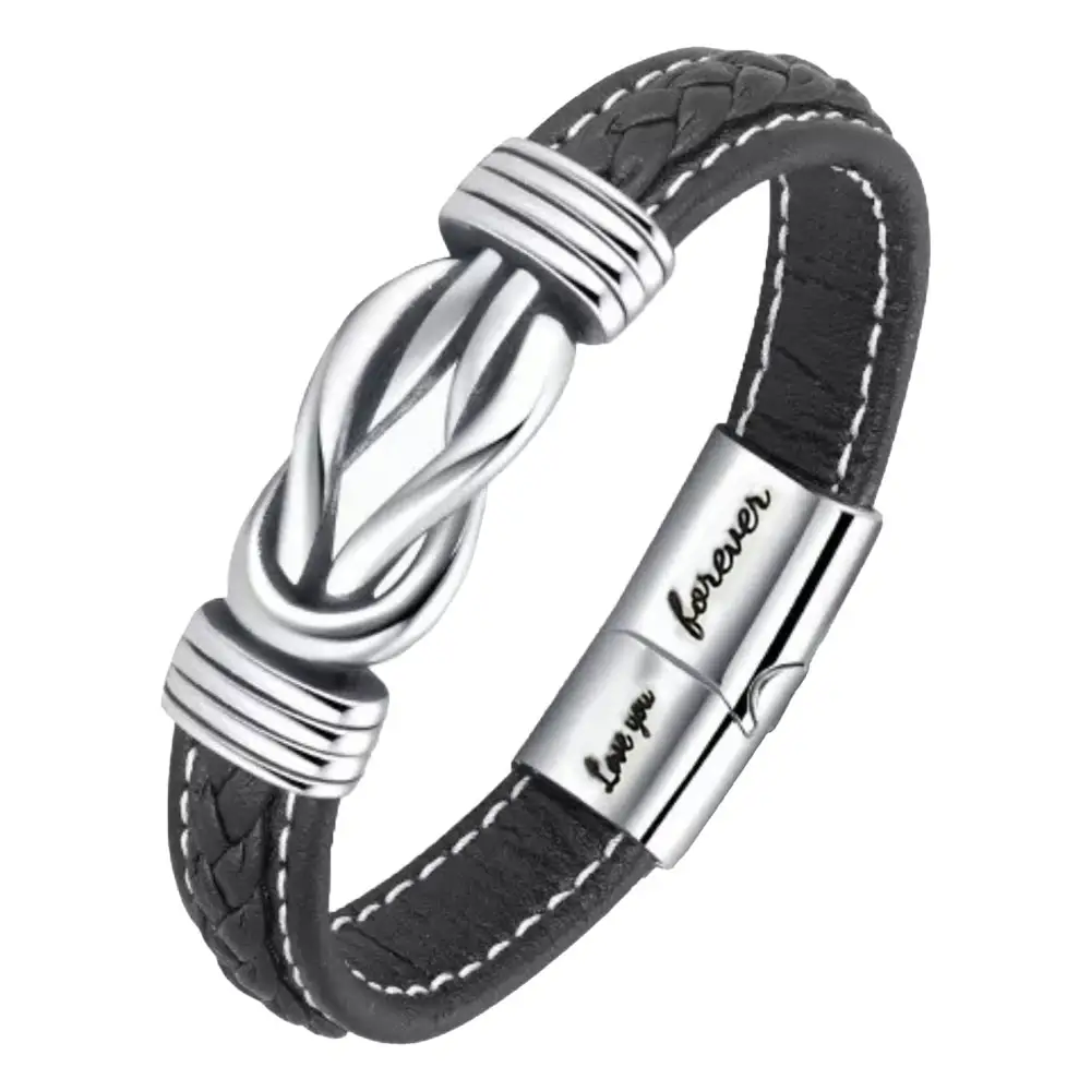 Mother & Son Infinity Knot Braided Leather Bracelet "Grandmother and Grandson Forever Linked Together" Men's Cuff Bracelet Gift