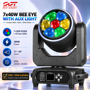 Projecteur Lyre Mobile 7x40W 4-<span class=keywords><strong>en</strong></span>-<span class=keywords><strong>1</strong></span> RGBW Bee Eye Zoom Wash Beam CTO 2800K-8500K avec Contrôle Pixel 300W DMX512 pour Éclairage Scénique et Fêtes - Product Image 1