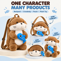 Sac à dos en peluche personnalisé en forme de loutre avec poche zippée, motif poisson bleu, bretelles réglables, OEM ODM, pour boutiques de cadeaux, fournisseur en gros