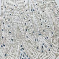 Tissu en maille brodé floral multicolore, dentelle beige brodée de fleurs, tissu pour robe, fabricant en gros sur mesure