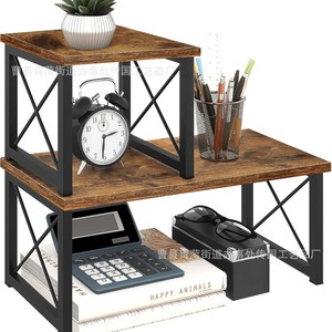 Organizador de Escritorio de Madera con Dos Niveles y Estructura de Hierro para Oficina, Apilable y Compacto - Product Image 1
