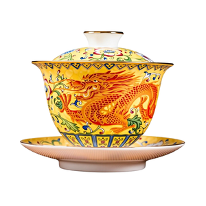 Juego de Té de Cerámica Esmaltada con Diseño de Dragón y Fénix, Tazas de Tres Tamaños, Diseño Floral, Estilo Clásico Minimalista - Product Image 1