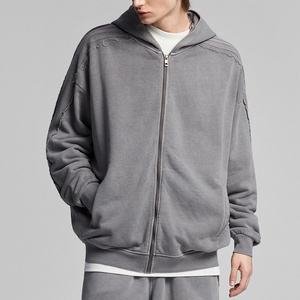 Custom Logo Hoodies Unisex High Quality Full <b>Zip</b> <b>Up</b> Distressed Heavyweight Spring Customized Terry Oversize <b>Men</b> Cotton <b>Hoodie</b> - Product Image 1