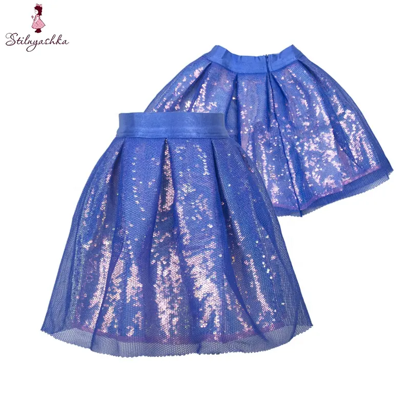 Stilnyashka 1454/1-3 Hot Sale toddler girls skirts,Double-deck girls clothing sets,Blue Mesh Sequins children's clothing