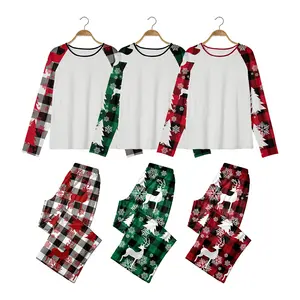 Рождественская Пижама с сублимационной бумагой, Топ с длинным рукавом и клетчатые штаны, домашняя одежда, пустые пижамы для сублимации