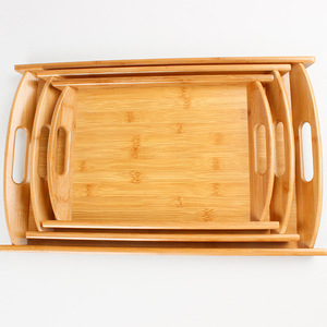 Ensemble de plateaux de service en bambou 3 pièces, style simple, double poignée, pour thé, pain, petit-déjeuner, usage domestique ou hôtelier - Product Image 1