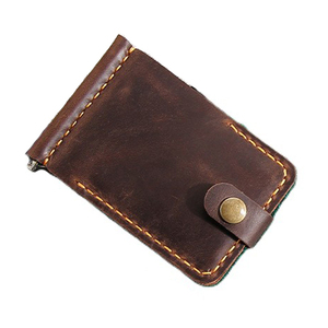 Coffee Genuine Leather Moneyclip Wallet Credit Card Holder Vintage Retro Cowhide Leather Money Clip Minimalist Wallets for Men - Product Image 3