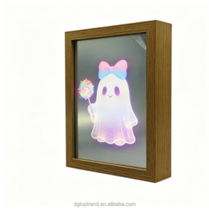 <b>USB</b> <b>LED</b> Light up Rectangle Ghost Mirror Frame Customizable Halloween Art 2-in-1 Mirror & Night Light Home Desktop Decor - Product Image 2