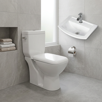 Ensemble de toilette et d'évier à double chasse d'eau avec piège en P en céramique monté au sol