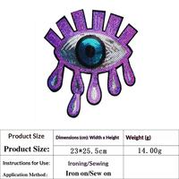Personnalisation de patchs en polyester avec broderie de paillettes 3D amusantes à grands yeux, adhésifs thermofusibles, couleur personnalisée pour vêtements, chapeaux, tissus