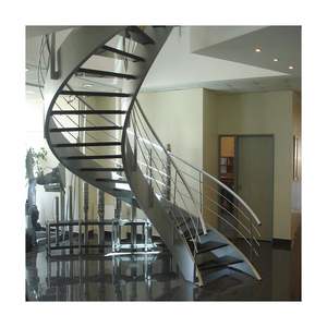 Escadas de nuevo diseño de fábrica 2024 con apariencia de moda escalera curva de estructura de madera de metal circular - Product Image 3