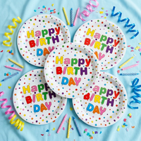 Assiettes en papier jetables Joyeux Anniversaire, imprimé ballons arc-en-ciel colorés, assiettes à dessert pour fête d'anniversaire pour enfants