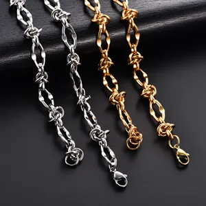 Collier ras du <span class=keywords><strong>cou</strong></span> massif en acier inoxydable 8 mm, style punk hip-hop, avec maillons et nœuds, couleur or, pour hommes et femmes, bijoux en métal lourd - Product Image 1
