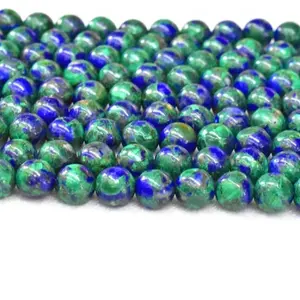 天然光滑的魅力宝石圆形松散的珠子Lapis混合物孔雀石青石青8米10毫米用于珠宝制作