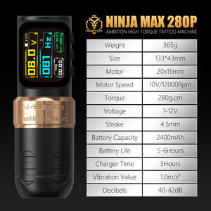 Máquina de Tatuaje Inalámbrica Profesional <span class=keywords><strong>Ambition</strong></span> <span class=keywords><strong>Ninja</strong></span> Max 280P con Motor sin Escobillas, Carrera de 4.5mm/3.5mm, Accionamiento Directo para Arte Corporal - Product Image 6