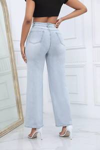 Jean large déchiré pour femme, style décontracté, tendance, élastique, haute qualité, référence 8039 - Product Image 6