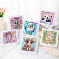 Peinture Diamant DIY Dessin Animé Peinte à la Main Mini Cadre Blanc 20x20CM Pointillage Complet Éducatif Motif Petite Voiture & Fleur