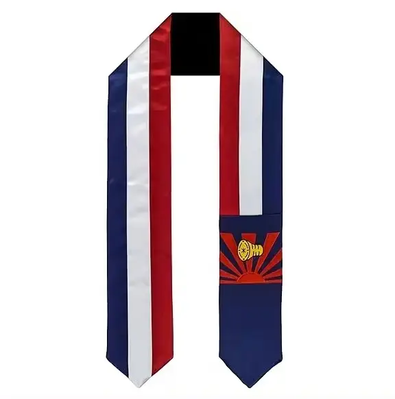 Impresión personalizada de la bandera de Karen patrón bufandas Bandera Nacional graduación faja estola bufanda de satén