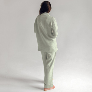 Rắn màu ngủ phụ nữ bán buôn bông đồ ngủ thiết lập phù hợp cổ áo mềm 100% cotton dệt đồng bằng nhuộm mục Chứng Khoán 25 ngày - Product Image 3