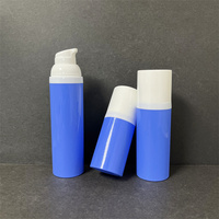 Vente en gros de flacons cosmétiques rechargeables bleus de 30 ml, 50 ml, 100 ml, 120 ml, 150 ml, avec couvercle bleu et blanc, flacon sans air en plastique, flacon rechargeable pour lotion