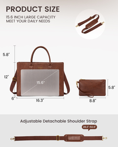 Sac de travail LOVEVOOK en cuir PU vintage, sacoche pour <span class=keywords><strong>ordinateur</strong></span> portable 15,6 pouces, sac d'<span class=keywords><strong>ordinateur</strong></span> imperméable, sacoche de bureau, sacoche pour <span class=keywords><strong>ordinateur</strong></span> portable pour femmes - Product Image 2