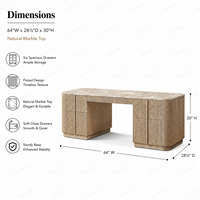 Bureau de direction haut de gamme avec plateau en marbre chêne foncé, design moderne et minimaliste, profil incurvé, double piétement, bureau artisanal pour le bureau à domicile