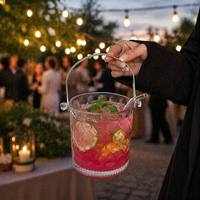 Seau à glace en verre artisanal 900 ml - Refroidisseur à vin cannelé diamanté 13,5 cm avec poignée métallique pour bar, hôtel, fête