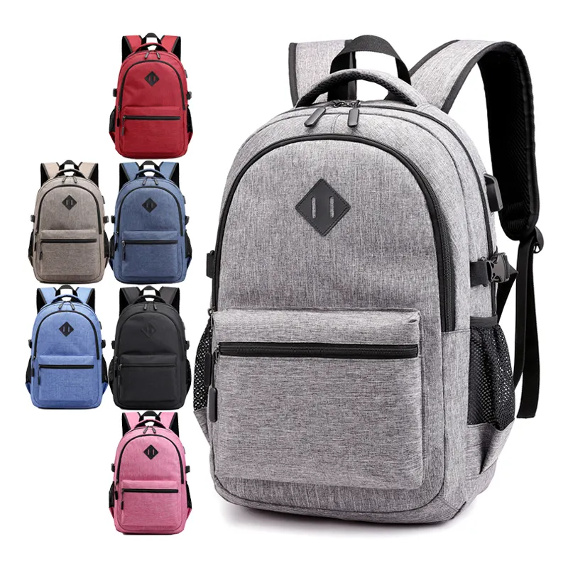 สีสันสดใสสไตล์ญี่ปุ่น USB โลโก้ที่กำหนดเอง Leisure โรงงานขายส่งออกแบบผ้าโพลีเอสเตอร์แล็ปท็อปกระเป๋าเป้สะพายหลัง Bagpack กระเป๋า