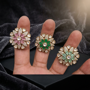 Luxury Gold Plated Floral Cubic Zirconia <b>Adjustable</b> <b>Ring</b> for Women Statement Cocktail Wedding Party Fashion Jewelry - Product Image 3