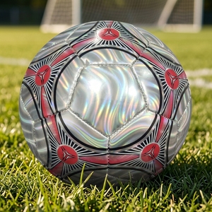 Size 5 Holographic Soccer Ball Silver Iridescent <b>Football</b> <b>Red</b> Black Geometry Pattern Training Ball Wholesale - Product Image 4