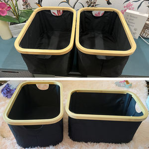 Paniers de rangement noirs pour l'organisation, bacs de rangement en tissu, paniers de rangement pliables avec poignées en bambou pour étagères et placard - Product Image 3