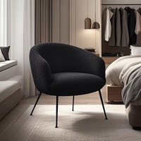 Fauteuil individuel moderne et minimaliste CARLFORD en tissu laine d'agneau noir, chaise longue pour chambre à coucher, appartement, ou salon, fauteuil d'appoint doux