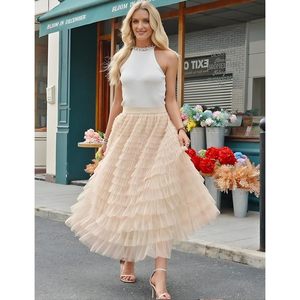 FOXA Women's <b>Long</b> Maxi <b>Tulle</b> <b>Skirt</b> High Waisted Tiered Ruffle A Line Mesh Chiffon <b>Skirt</b> for Women - Product Image 3