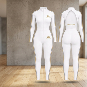 Mono de yoga blanco de manga larga para mujer, de cintura alta, control de abdomen, transpirable, ajustado, lencería moldeadora básica, ropa de gimnasio - Product Image 2